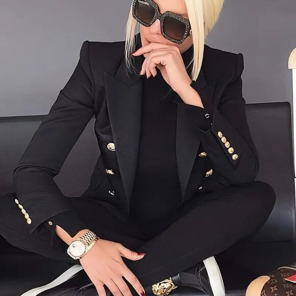 Black Blazer Jacket With Gold Buttons - Picture 1 of 3